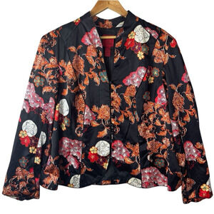 JS Collections Silk 18W Jacket Mandarin Collar Vibrant Print Quiet Luxury *read*